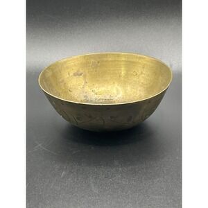 Antique Chinese Solid Brass Engraved Bowl 4.25" w/ Patina - China Stamped Bottom